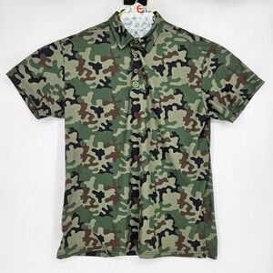 Warrior Polo Shirt Mens Large Green Camouflage Golf Performance Short Sleeve